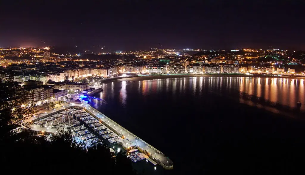 San Sebastian at night from Monte Urgull