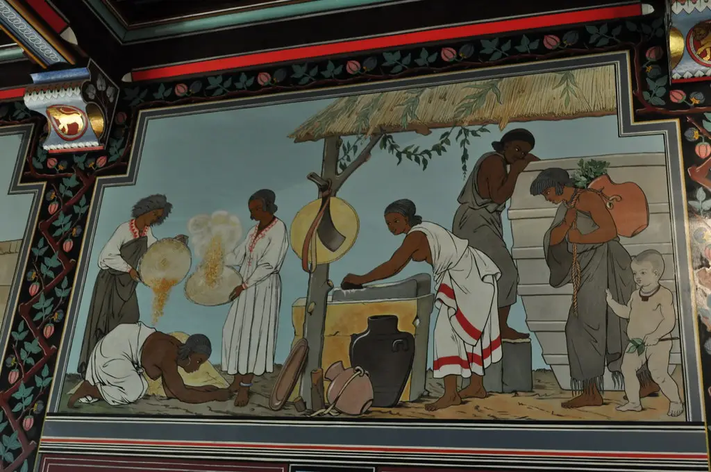 Peinture d'inspiration éthiopienne, hall d'entrée, château d'Abbadia, Hendaye, Pays basque, Pyrénées Atlantiques, Aquitaine, France.